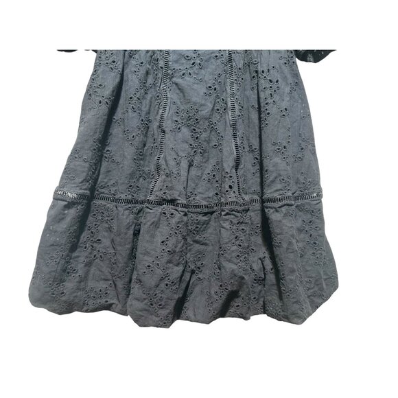 Beulah Eyelet bubble Hem Mini Dress fit flare Medium Black Puff Sleeves Romantic - Picture 7 of 16